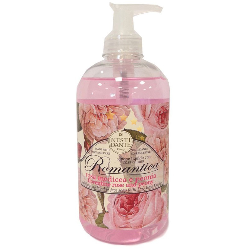 Nesti Linea Romantica Sapone Vegetale Liquido Rosa e Peonia Dispenser 500 ml