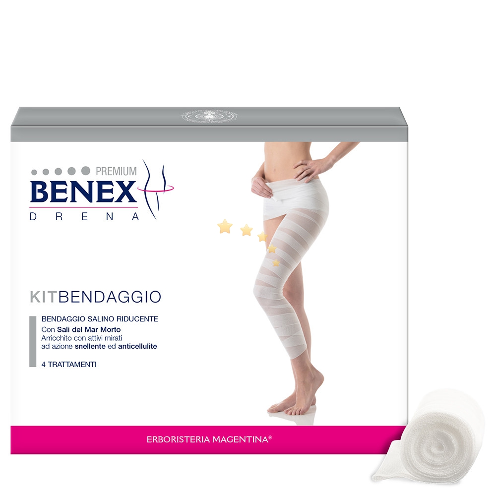 Benex Kit Bendaggio ad azione Drenante, Snellente e Anticellulite 4 trattamenti